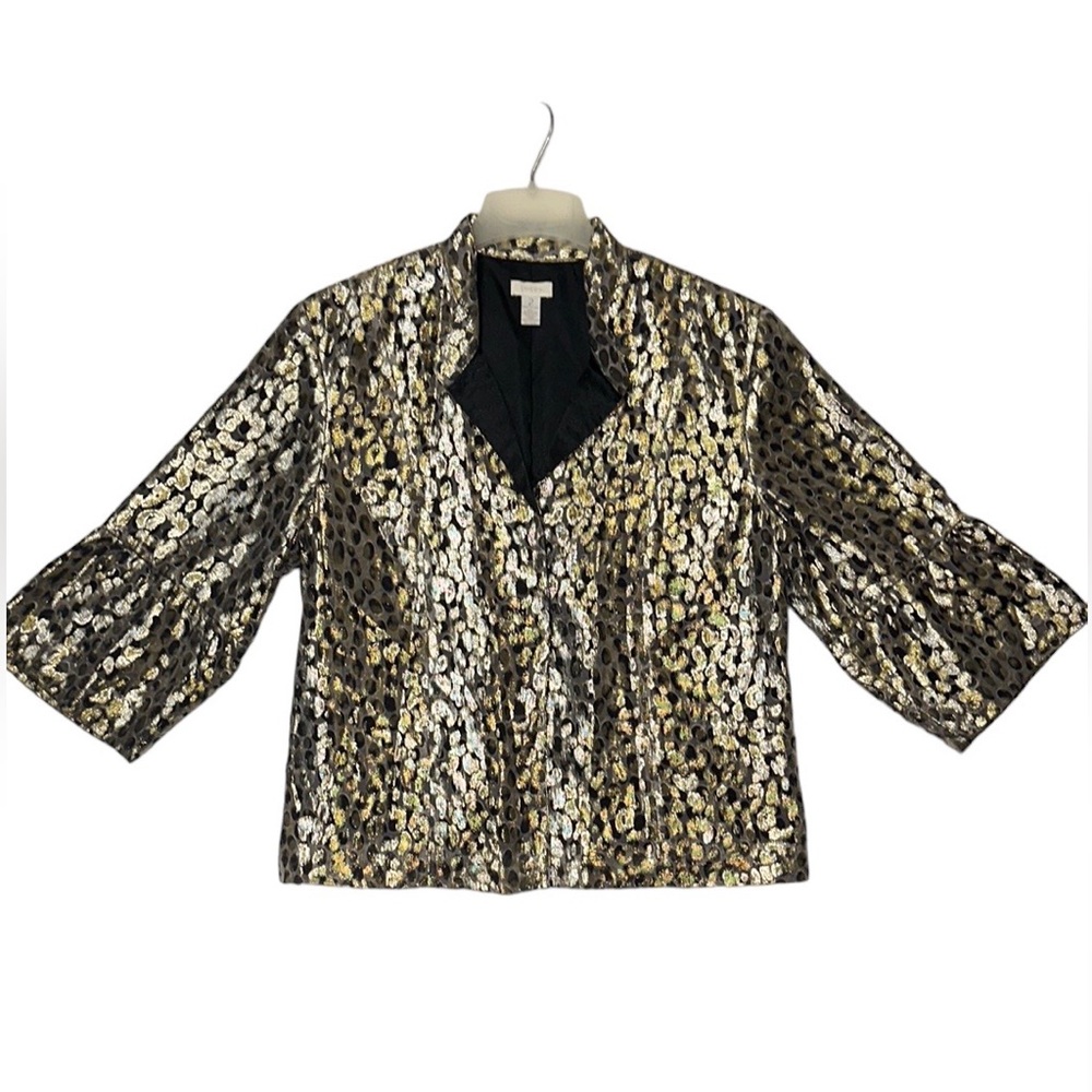 Chicos Metalic "Animal Print" Swing Jacket Size 2 - Picture 2 of 6